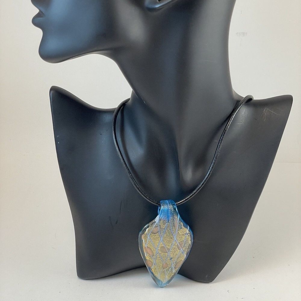 Vermeil & Dichroic Glass Pendant Blue  On Robert Lee Morris Black Cord Necklace - Picture 10 of 15